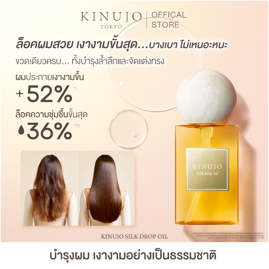 [CDL01] KINUJO Silk Drop Oil แฮร์ออยล์เนื้อพรีเมี่ยม เคลือบเกล็ดผมเงางาม 52% ลดผมแห้งชี้ฟู ซึมไวไม่มันเยิ้ม