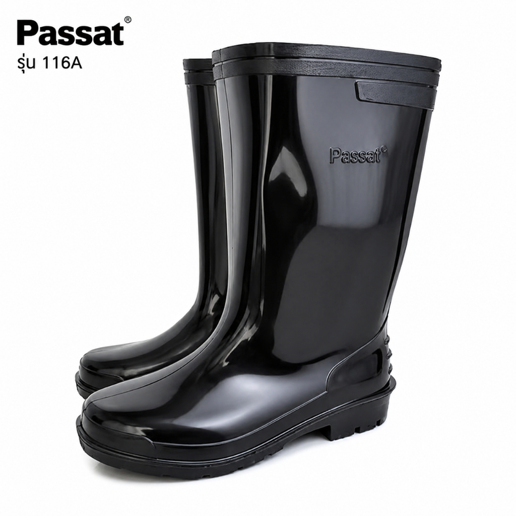 Passat บู๊ทกันน้ำ สีดำ 12 "  ไซส์ 9.5-11.5