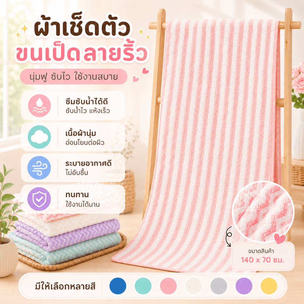 YJS-01【220กรัม】ผ้าเช็ดตัว ขนเป็ด ผ้าขนหนู  สำหรับเช็ดตัว เช็ดผม อาบน้ำ ห่อตัวได้  มีลาย