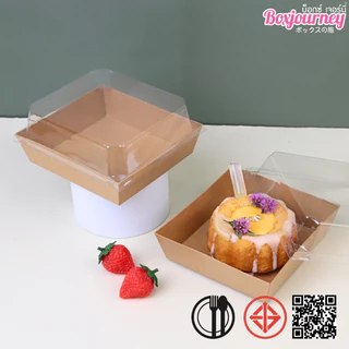 Boxjourney กล่องขนมสี่เหลี่ยม สีคราฟท์ / สีขาว ฝาใส (ไซส์ S/M/L) (25 ชิ้น/แพ็ค)