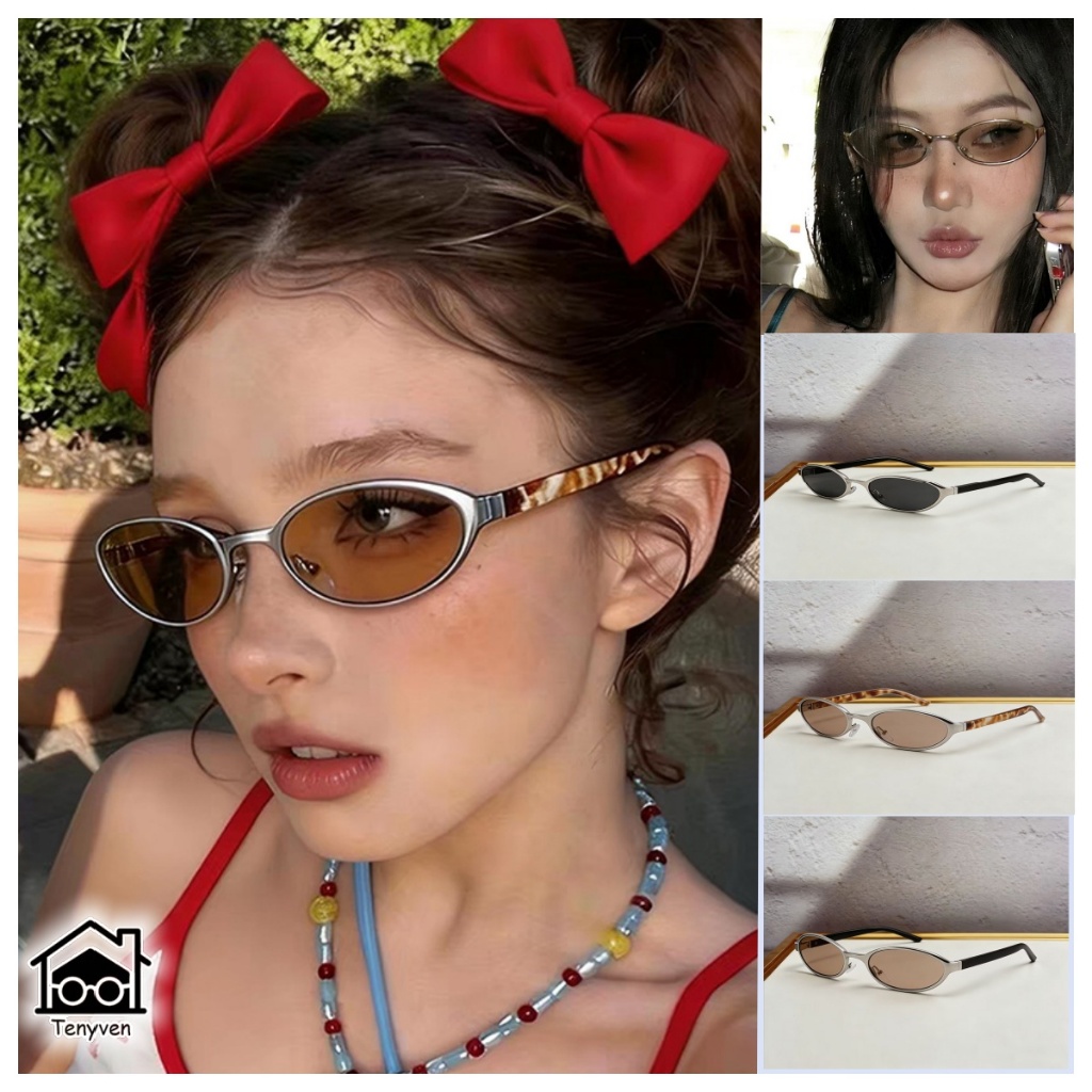 COD-⚡แว่นกันแดดทรงรีเล็กสไตล์เรโทร น้ำหนักเบา ใส่สบาย กันแดด ใส่ได้หลายลุค