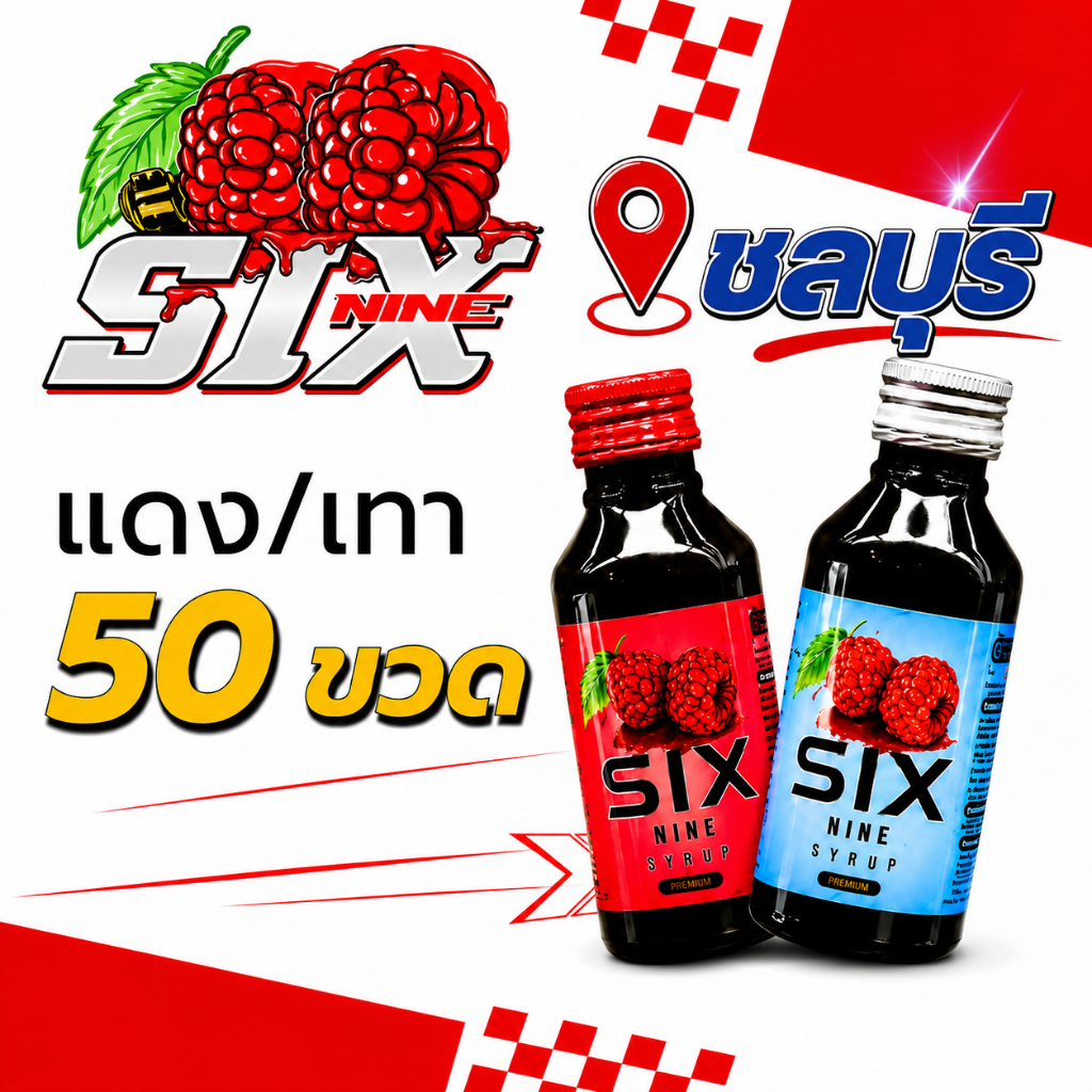 50 ขวด six nine ไซรัป SIX-NINE น้ำหวานเข้มข้น กลิ่นหอมหวานแท้ มี2สูตร ฝาเทาและฝาแดง