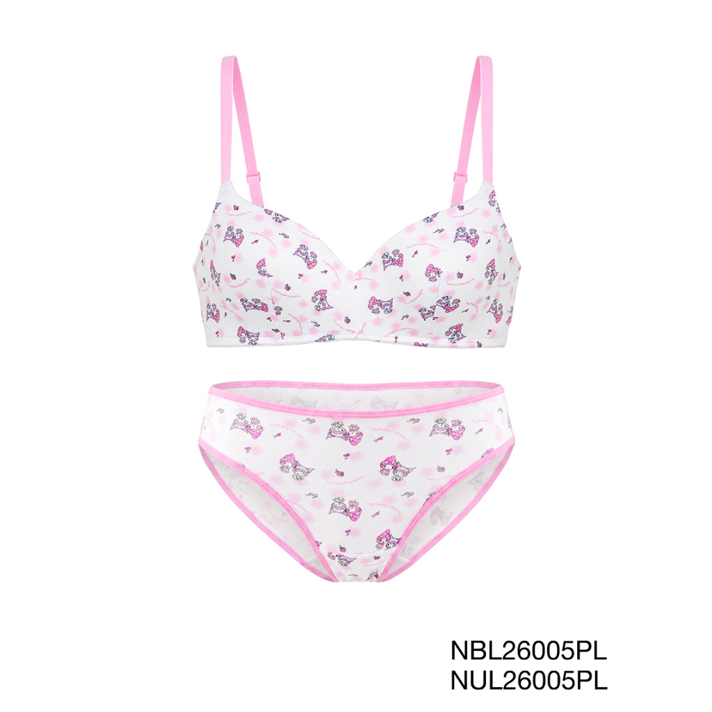 My Melody & Kuromi เซตชุดชั้นใน เสื้อชั้นในไร้โครง รหัส NBL26005PL+NUL26005PL สีชมพูอ่อน