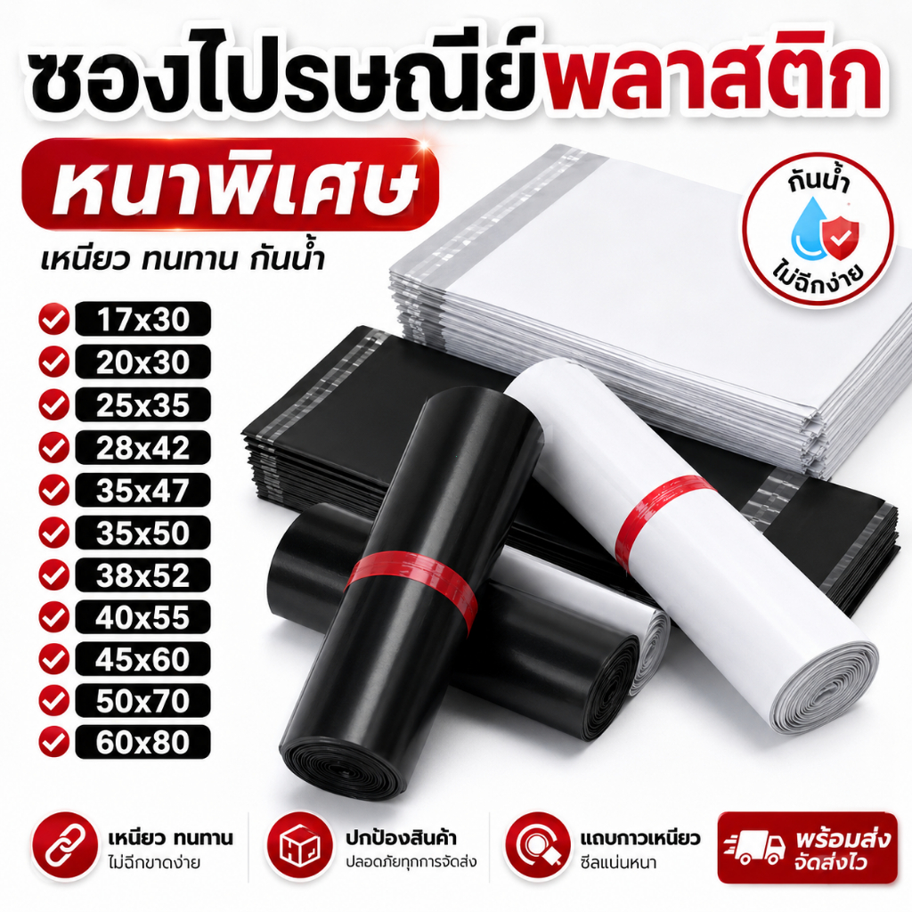 【จัดส่งเร็ว】ซองไปรษณีย์พลาสติก มัด 100 ใบ ถุงไปรษณีย์ ถุงพัสดุ หลากหลายขนาด
