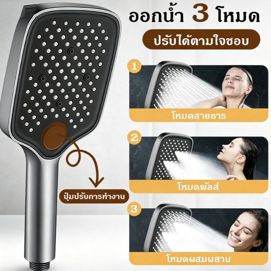 ฝักบัวแรงดันสูง ขนาดXXL ฝักบัว อาบนํ้า สีดำและสีเทาเข้ม ฝักบัวอาบน้ํา ปรับได้สามโหมด จัดส่งที่รวดเร็ว COD