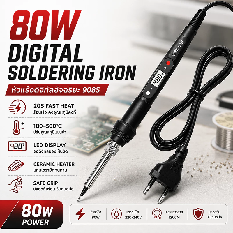 80w หัวแร้งบัดกรีไฟฟ้า ปรับอุณหภูมิได้ และความร้อนเร็ว