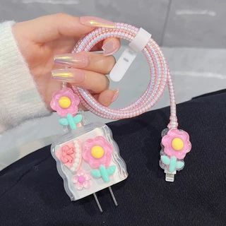 พร้อมส่ง เคสหัวชาร์จ 18W 20W ชุด 5ชิ้น ลายการ์ตูน 3D สำหรับ Apple iPhone เท่านั้น ปกป้องสาย กันสายหัก