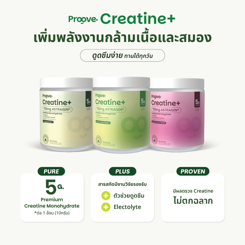 Proove Creatineᐩ ดูดซึมไวด้วย Astragin - Creatine Monohydrate ครีเอทีนเกรดพรีเมียม