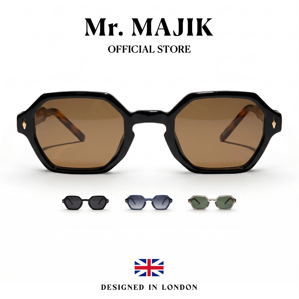 Mr.MAJIK แว่นตากันแดด Unisex ทรงแปดเหลี่ยม กรอบหลายเหลี่ยม วินเทจ คลาสสิก แฟชั่น UV400 GZ-08