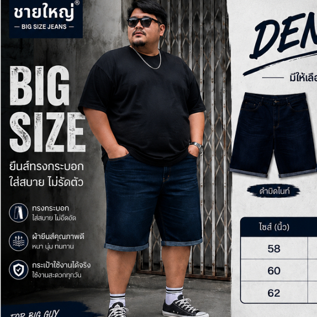ยีนส์ขาสั้น ยีนส์สามส่วน Big Size 56-62 นิ้ว เนื้อผ้าดีมาก สินค้าคุณภาพ