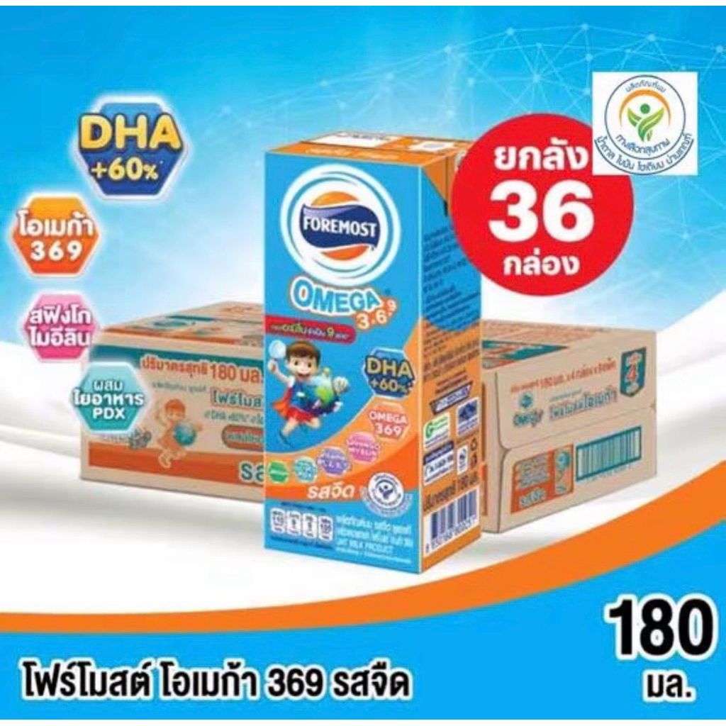 นมโฟร์โมสต์ โอเมก้า รสจืด 180 มล. ยกลัง บรรจุ 36 กล่อง