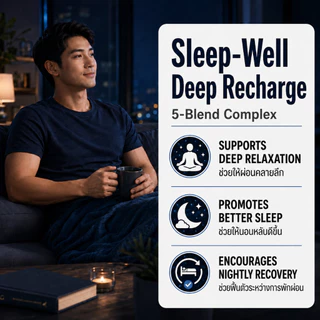 Sleep-Well 5-Blend Complex เห็ดหลินจือ Magnesium L-Threonate, Glycinate, L-Theanine 90 แคปซูล 30-Day Supply
