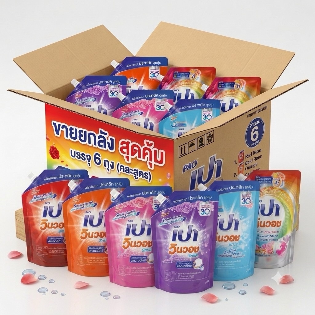 [ยกลัง] PAO Win Wash Liquid เปา วินวอช ลิควิด ถุงเติม 6 ถุง 1300มล.
