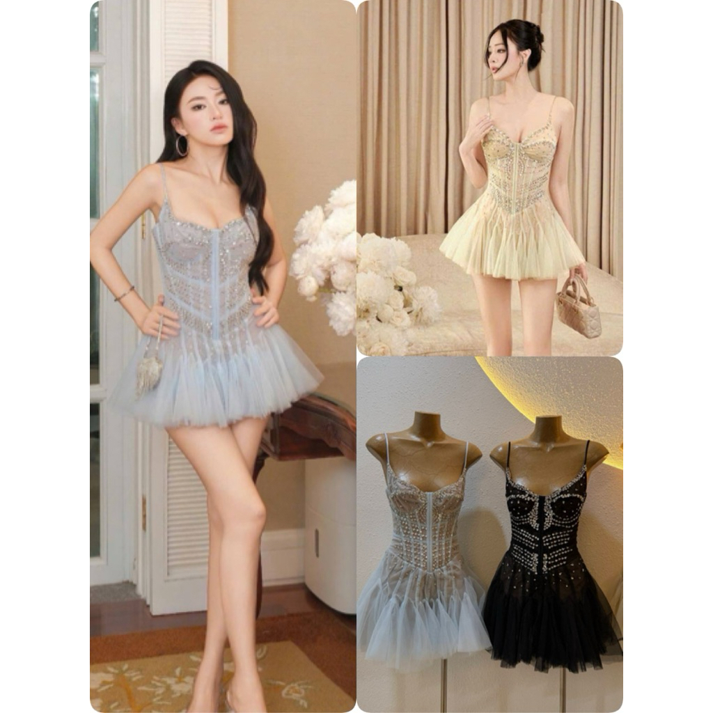 OBIBII Dress สุดปังค่า งานเดรสปาร์ตี้ดีเทลแน่น รุ่นนี้เลย ดีไซส์สายเดี่ยวครึ่งเต้าเน้นเนินอก เย็บเข้ารูปสไตล์ครอเซท