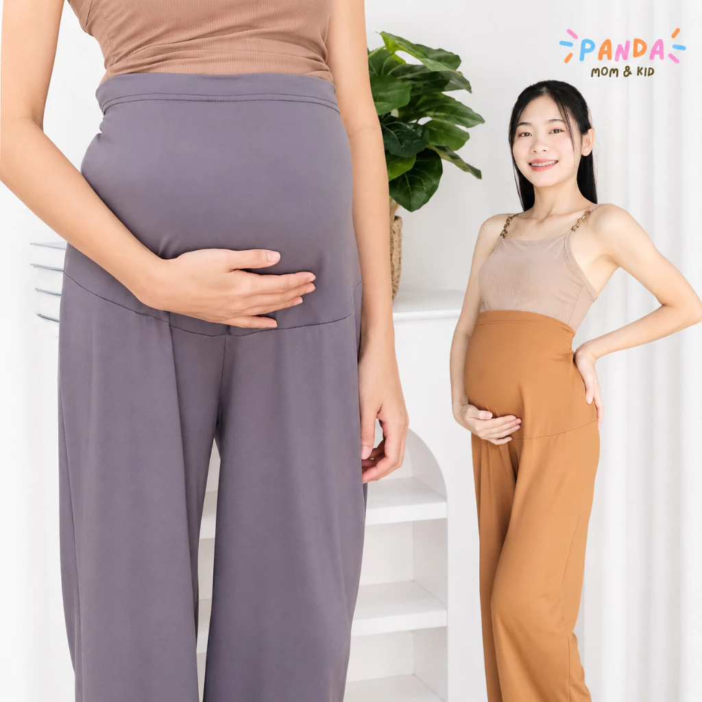 PANDA กางเกงคนท้องผ้าเรียบ สวมใส่ได้เลยไม่ต้องมีสายปรับ ขากระบอก ผ้านิ่มยืดได้มาก