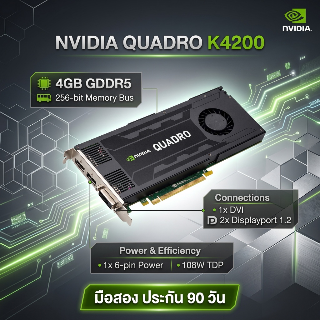 การ์ดจอทำงานมือสอง NVIDIA Quadro K4200 4GB GDDR5 256-bit (ประกัน 90 วัน)