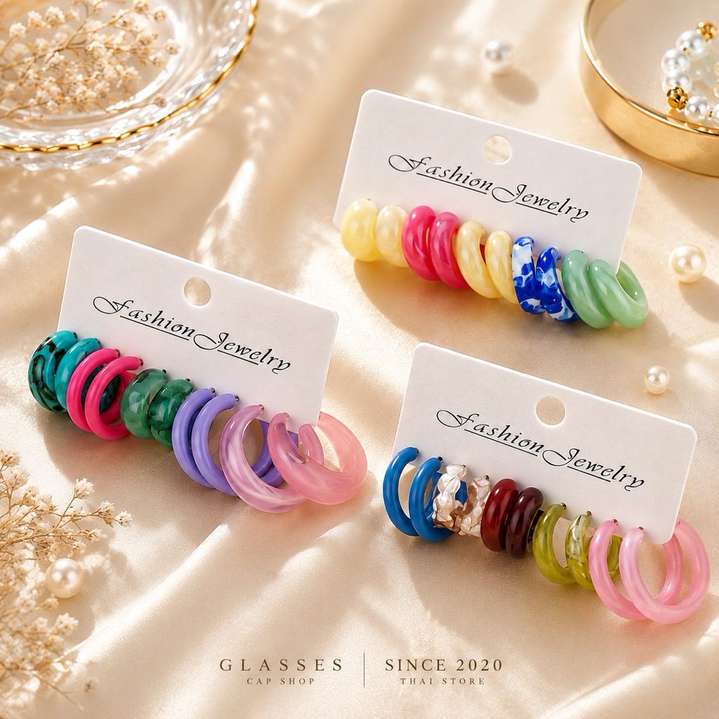 🌷พร้อมส่ง🌷 ต่างหูแฟชั่น สีแคนดี้สดใส สำหรับผู้หญิง  [[ร้านไทย🇹🇭Glasses cap shop]]