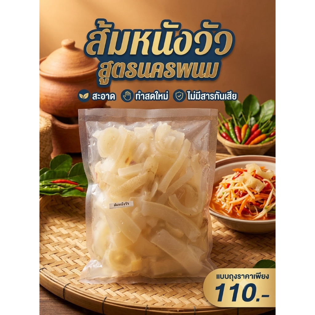 ส้มหนังวัว อาหารอีสานรสเด็ด ทำจากหนังล้วน ขนาด 800 กรัม พร้อมส่ง