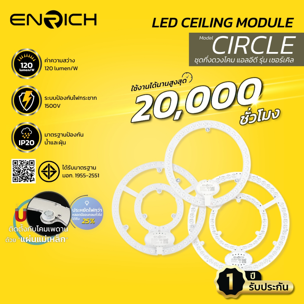 ENRICH ไฟ LED โคมไฟติดเพดานรุ่น CIRCLE Module ขนาด 26W 36W แสงขาว แบบแม่เหล็ก  ป้องกันไฟกระชาก