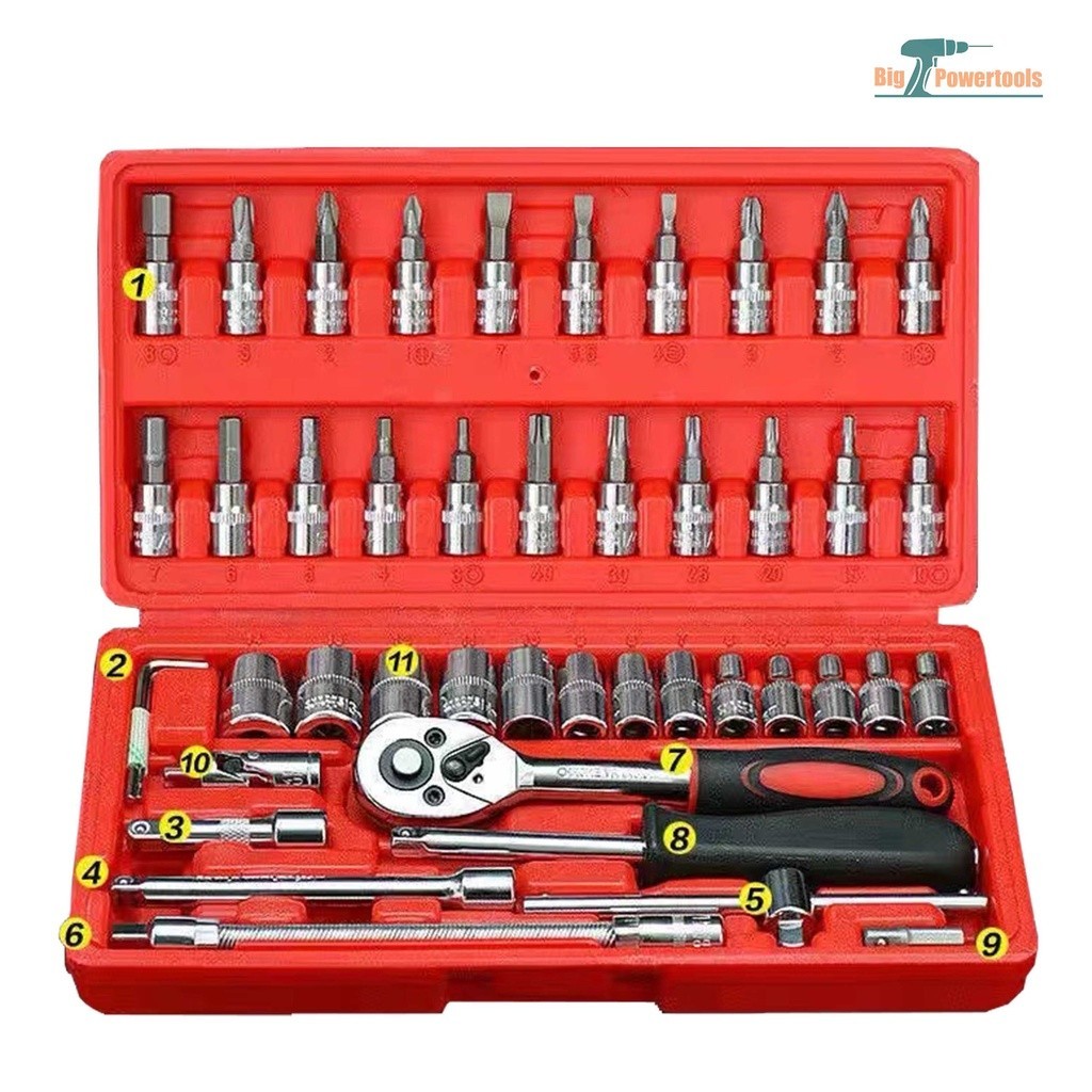 【JFTools】Molita ชุดเครื่องมือ ประแจ ชุดบล็อก 46 ชิ้น ขนาด 1/4 Socket Set