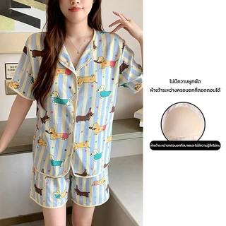 💚พร้อมส่ง💚ชุดนอนผู้หญิง มีบราในตัว ชุดนอนแขนสั้นขาสั้น ลายการ์ตูน เนื้อผ้าใส่สบาย น่ารัก ขนาดใหญ่ M-4XL