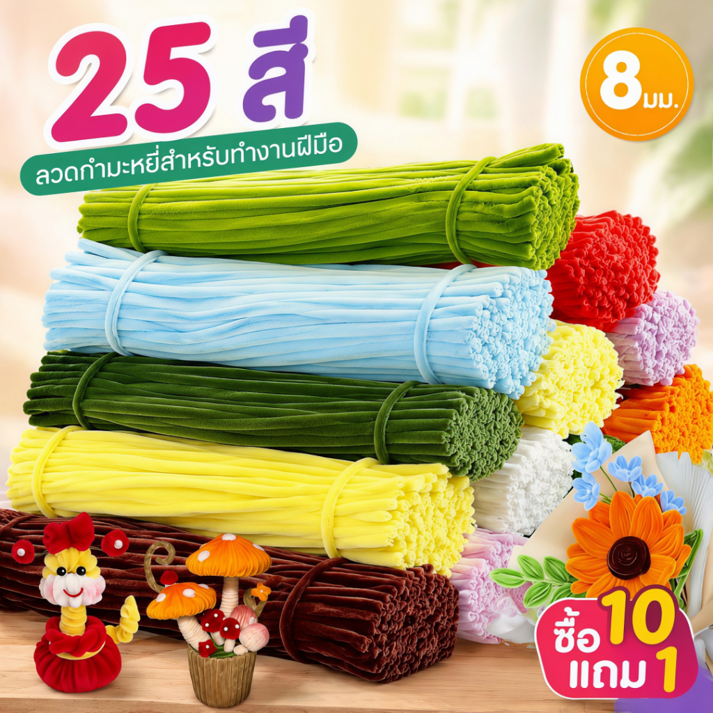 (100pcs) สินค้าพร้อมส่ง ลวดกำมะหยี่ DIYลวดขน ลวดสี ลวดประดิษฐ์ ลวดดอกไม้ แยกสี สร้างสรรค์งานประดิษฐ์ต่างๆสำหรับงานฝีมือ