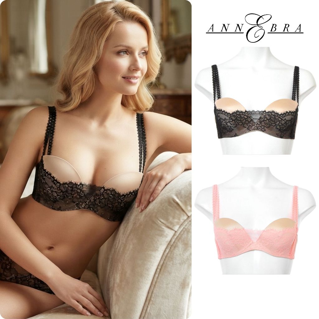 Annebra บราเสริมทรง ตะขอหลัง มีโครง เสริมฟองน้ำ Push up Mold bra Bloom Up รุ่น AB1-552 สีชมพู, สีดำ