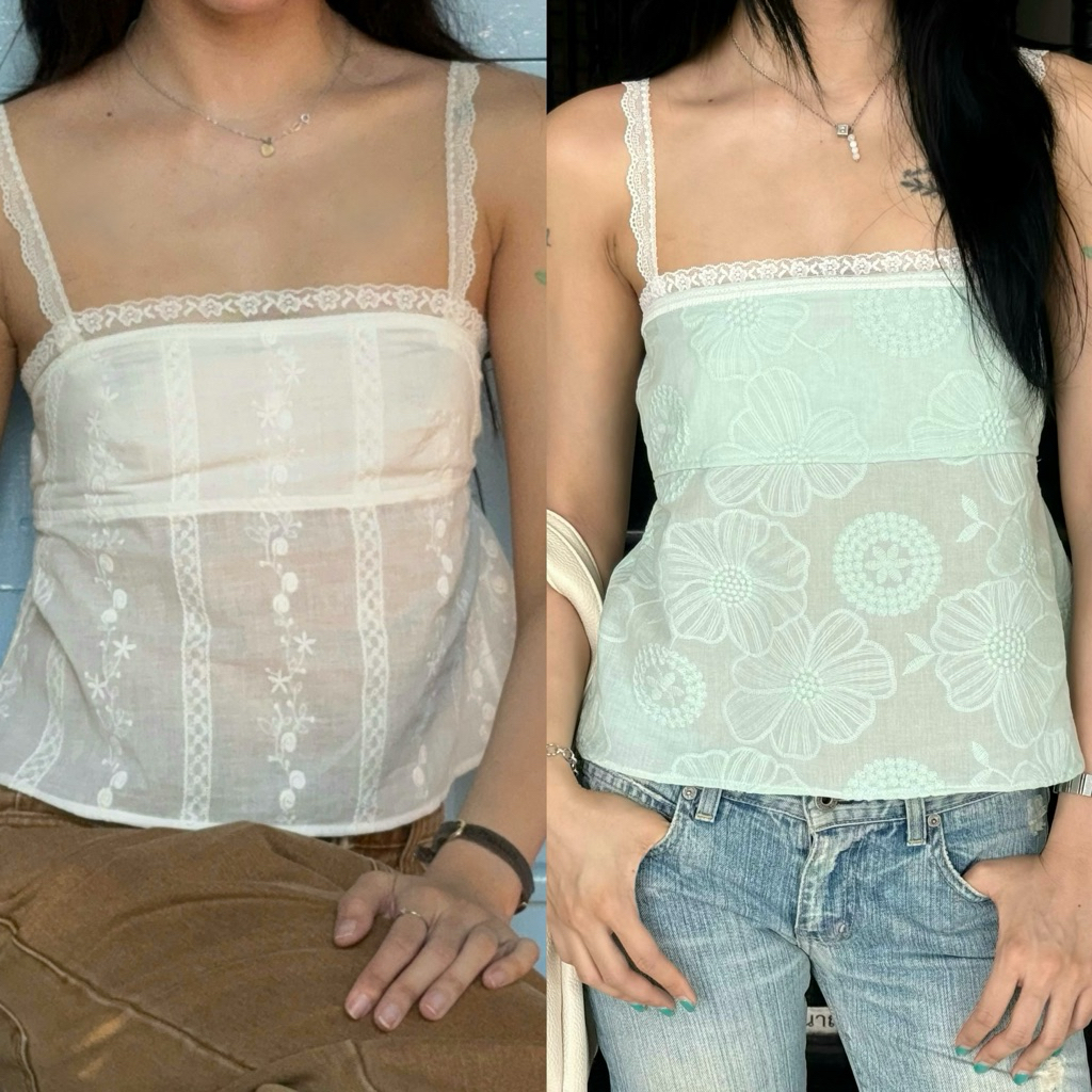 𝐩𝐮𝐧𝐧 // White muse เสื้อสายลูกไม้ยืดได้น่ารักมาก
