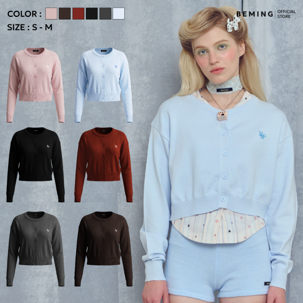 (Pre 25-30 วัน)Bemingtop1236(S-M)-Meko Knit Cardigan - คาร์ดิแกนไหมพรมเนื้อนุ่ม ดีไซน์คอกลมทรงครอปพอดีตัว