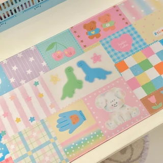 Giant mousepad/Desk mat : Lovely patches ที่รองเมาส์ขนาดใหญ่ลายตาราเย็บผ้าน่ารัก ไดโน 80x30cm | Stickwithme4ev