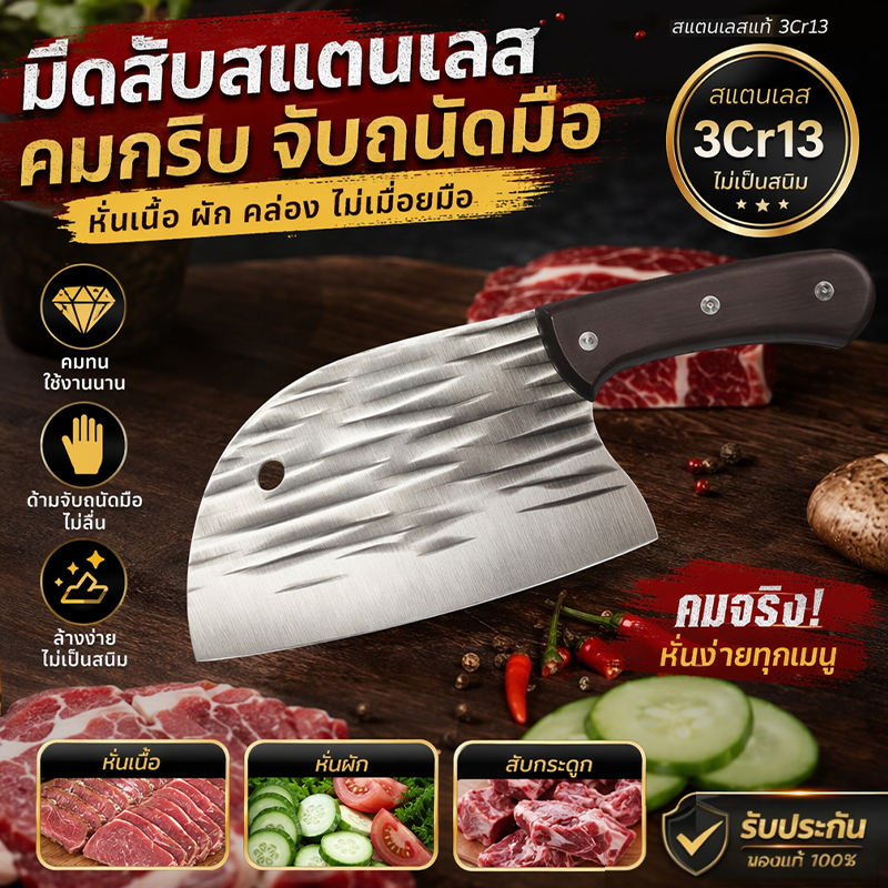 มีดทำครัว สแตนเลส คมกริบ ไม่เป็นสนิม ใช้ง่าย พร้อมส่ง