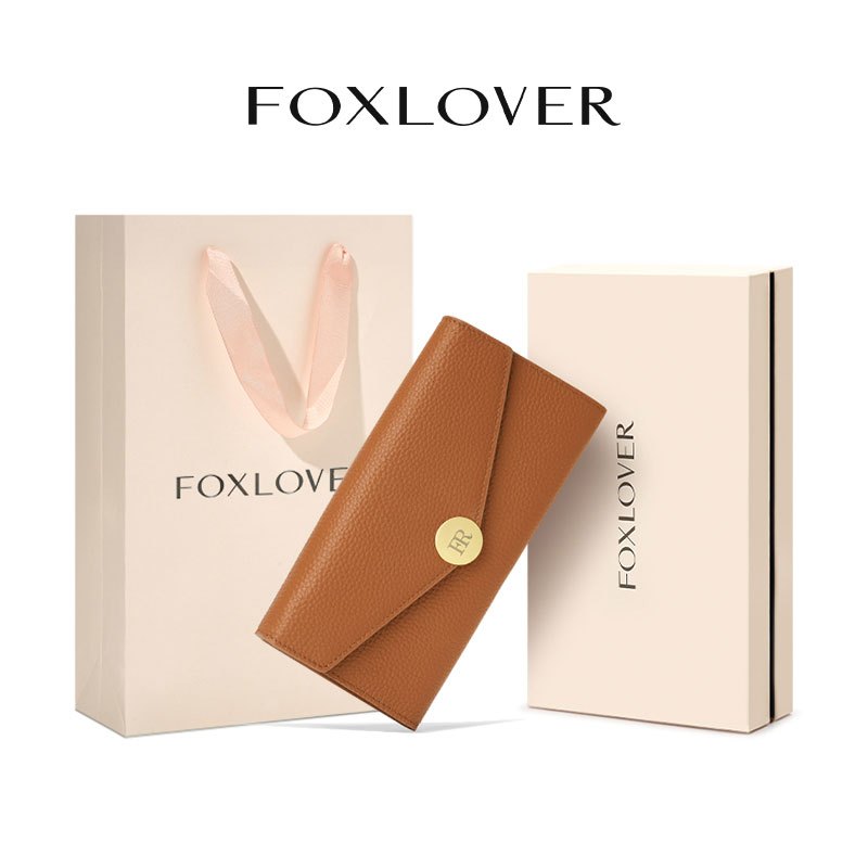 FOXLOVER กระเป๋าสตางค์ฝาพับสองสี  - ความจุใหญ่ เก็บบัตร/เงินสด/เหรียญ หนังวัวทนทานแบบถือมือ