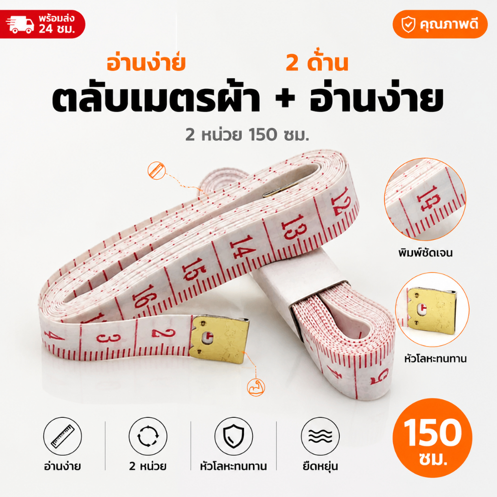 🔥[ลดพิเศษ]🔥E3 สายวัดรอบเอว ตัวเลขใหญ่ชัดเจน ความยาว 60นิ้ว หรือ 150CM สินค้าขายดี สายวัด