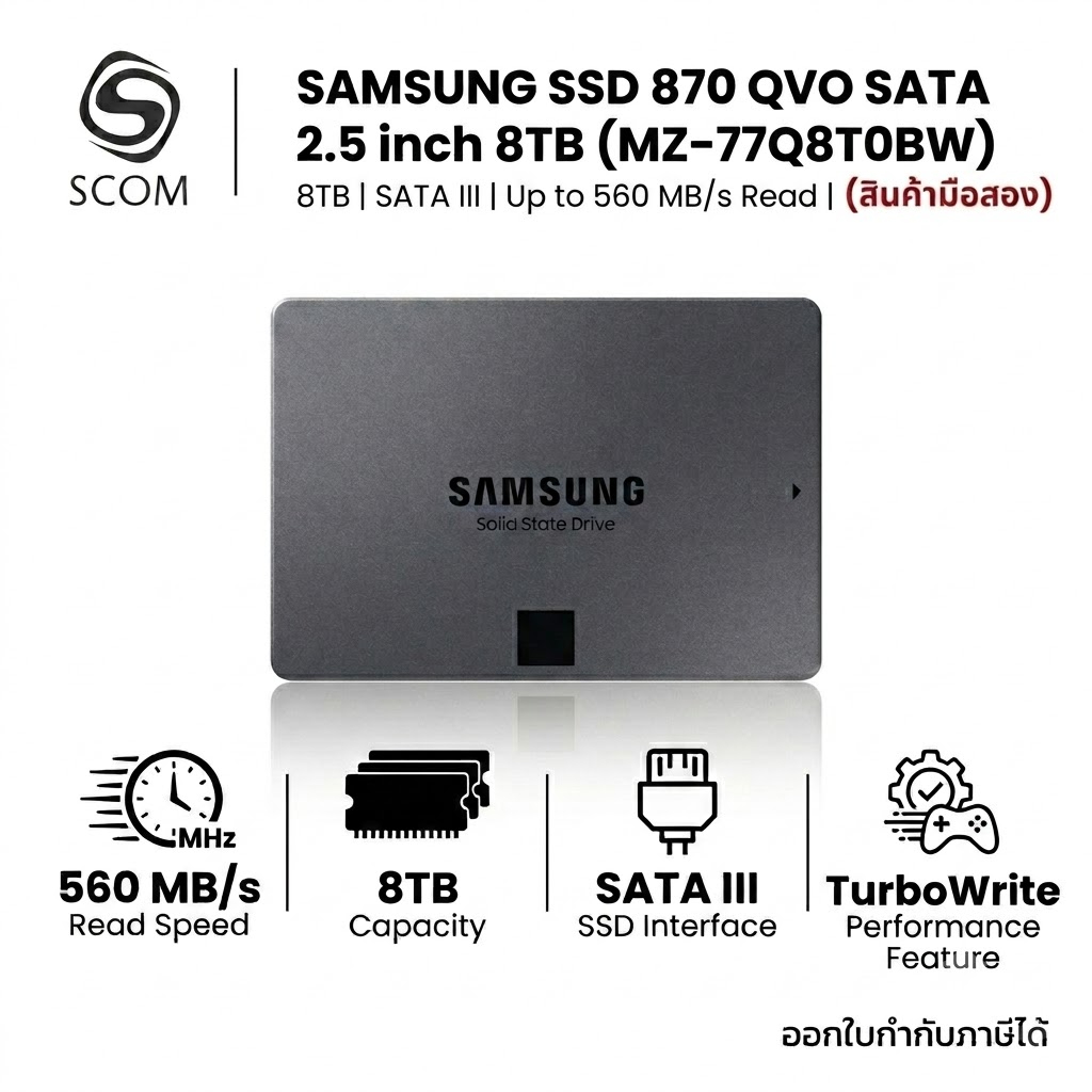 (SSD) 8TB SAMSUNG SSD 870 QVO SATA III 2.5 inch (MZ-77Q8T0BW) มือสอง