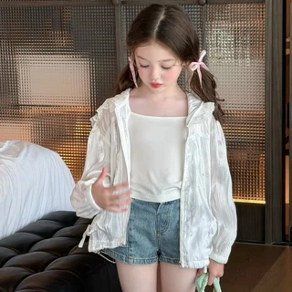 AY364 แจ็คเก็ตกันแดงเด็กสไตล์เจ้าหญิง ขอบหมวกตกแต่งลูกไม้ ผ้าเบาใส่สบายไปเที่ยวกลางแจ้ง