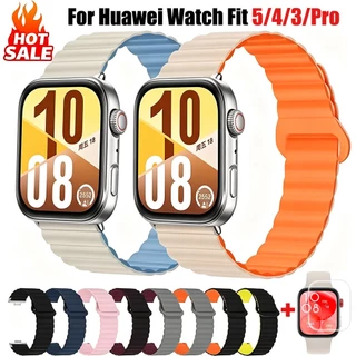 【สาย+ฟิล์ม】สายซิลิโคนแม่เหล็กสําหรับ Huawei Watch Fit3/Fit 4/Fit4 Pro/Fit 5/Fit 5 Pro สาย สร้อยข้อมือสายรัดข้อมือนาฬิกา