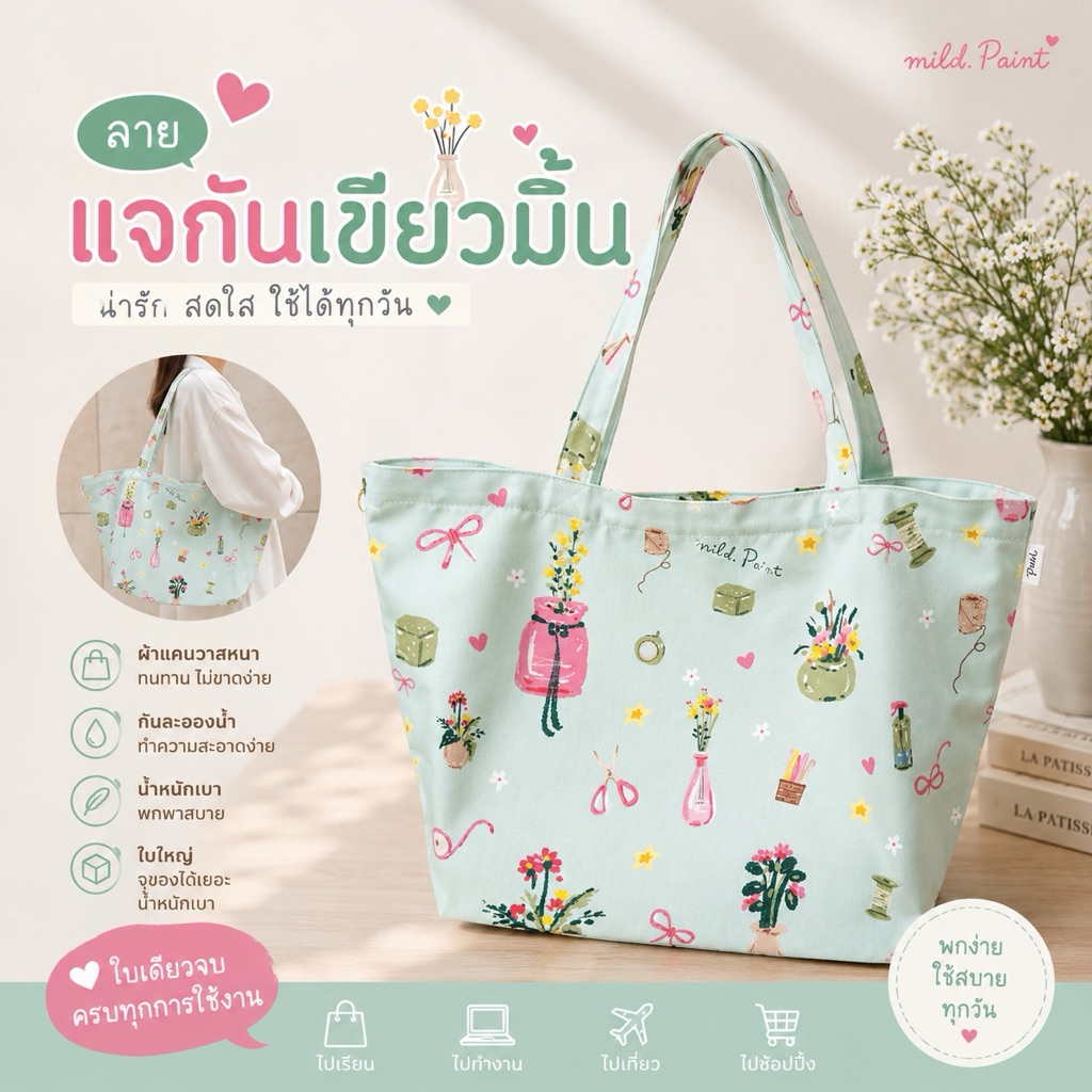[ ส่งฟรี 🔥 ] กระเป๋าผ้าพิมพ์ลาย กระเป๋าที่เหมาะสำหรับคุณแม่จุของได้เยอะ