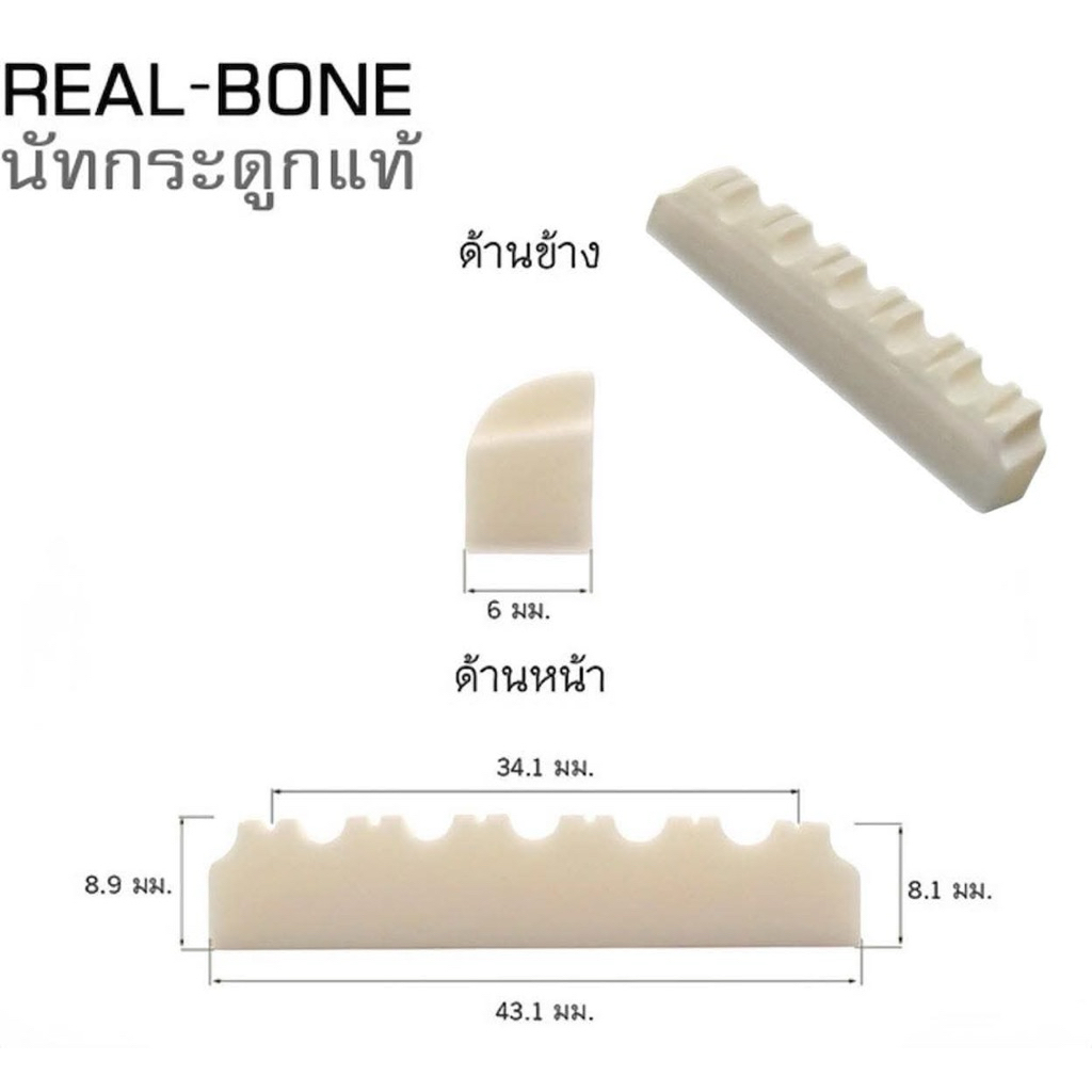 Nut/Saddle 7.2 กระดูกกีตาร์อะคูสติก Nut ร่องคลื่น 43.1 มิล Acoustic Guitar Bone Scalloped Slotted Nu