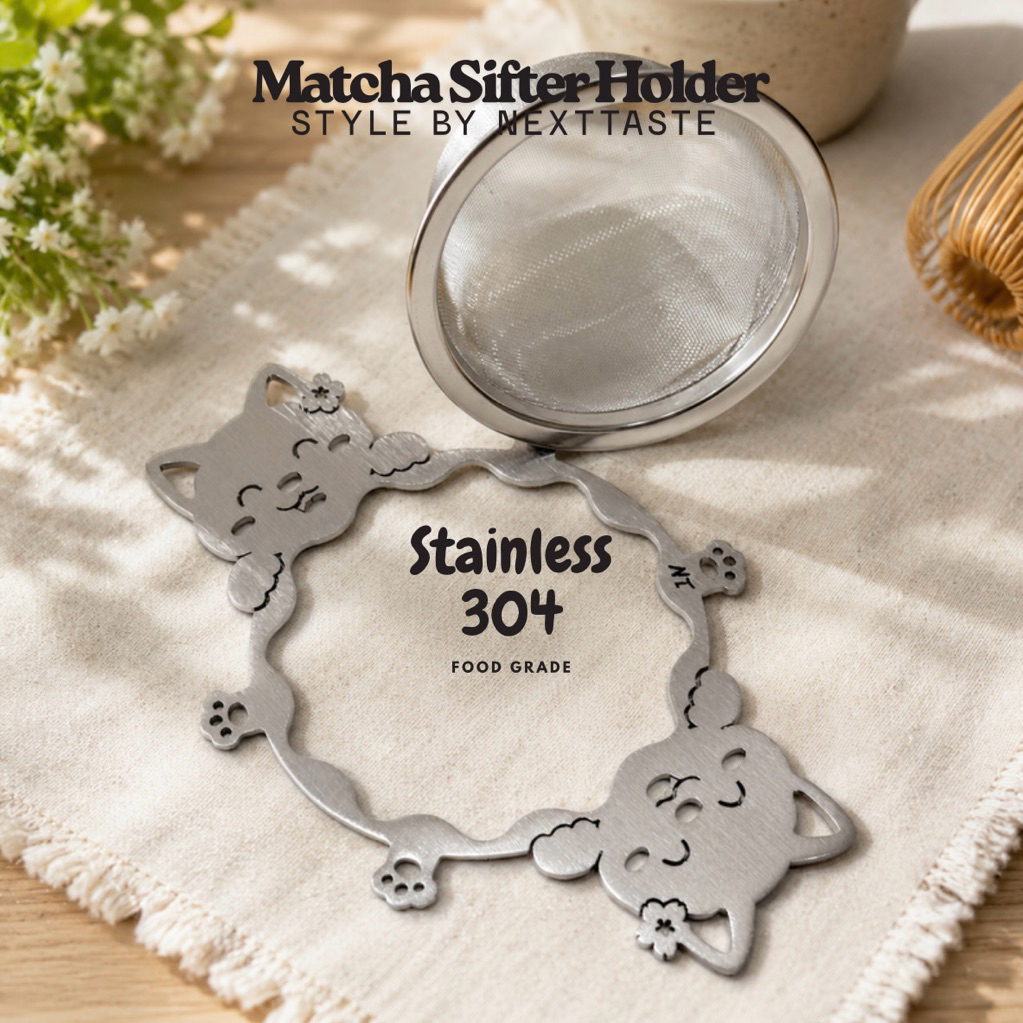 เคสกระชอนร่อนผงมัทฉะลายNeko *แถมกระชอนทรงกลมร่อนผง | matcha sifter holder| food grade : stainless 304