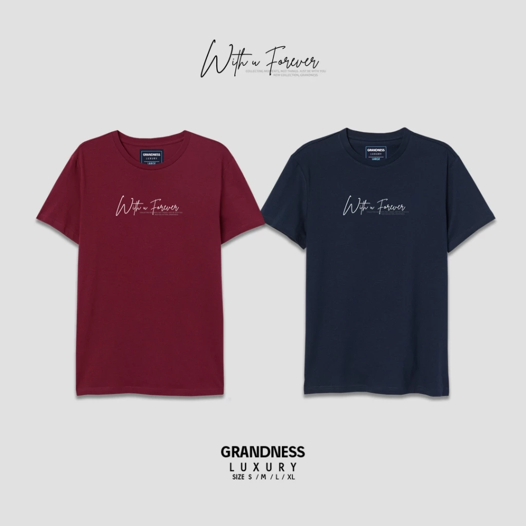 Grandness เสื้อยืด Luxury ลายกราฟิก รุ่น LX665-666 ( สีกรม / สีเลือดหมู )