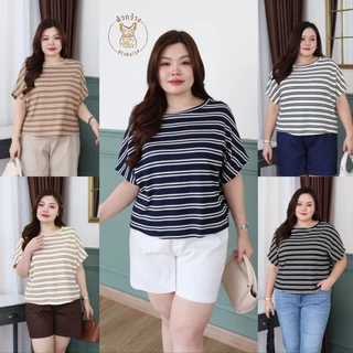 ตัวกว้างพลัสไซส์ เสื้อทรงแขนในตัว ลายริ้ว สาวอวบ เสื้อครอป โอเวอร์ไซส์ ใส่สบาย ไม่ต้องรีด แฟชั่นพลัสไซส์ S350-0331