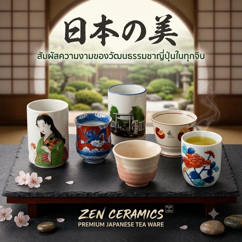 แก้วชาญี่ปุ่น แก้วเซรามิค ใส่ชา กาแฟ มีหลายลาย สินค้าพร้อมส่ง stock 29