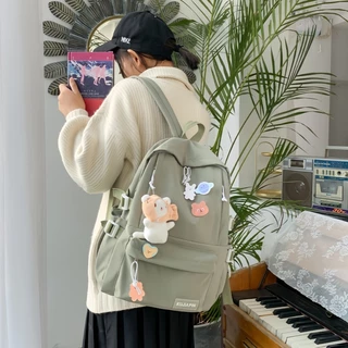 พร้อมจัดส่ง กระเป๋าเป้นักเรียนเกาหลีน่ารัก ดีไซน์เรียบง่าย สีพาสเทล