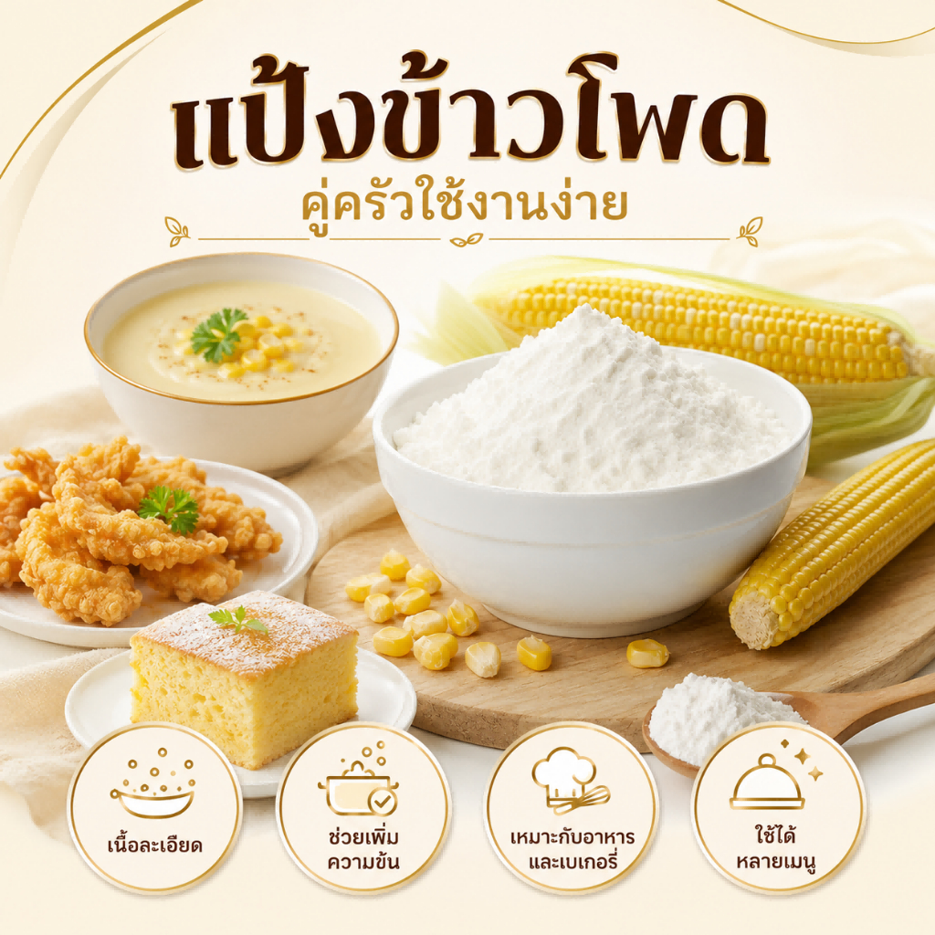 แป้งข้าวโพด เกรดพรีเมียม คัดพิเศษ 100% | Corn Starch | แป้งละเอียดบริสุทธิ์ สะอาดปลอดภัย