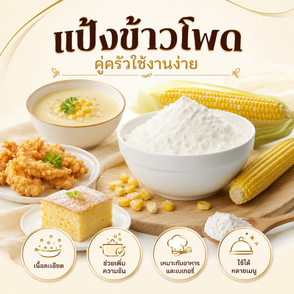 แป้งข้าวโพด เกรดพรีเมียม คัดพิเศษ 100% | Corn Starch | แป้งละเอียดบริสุทธิ์ สะอาดปลอดภัย