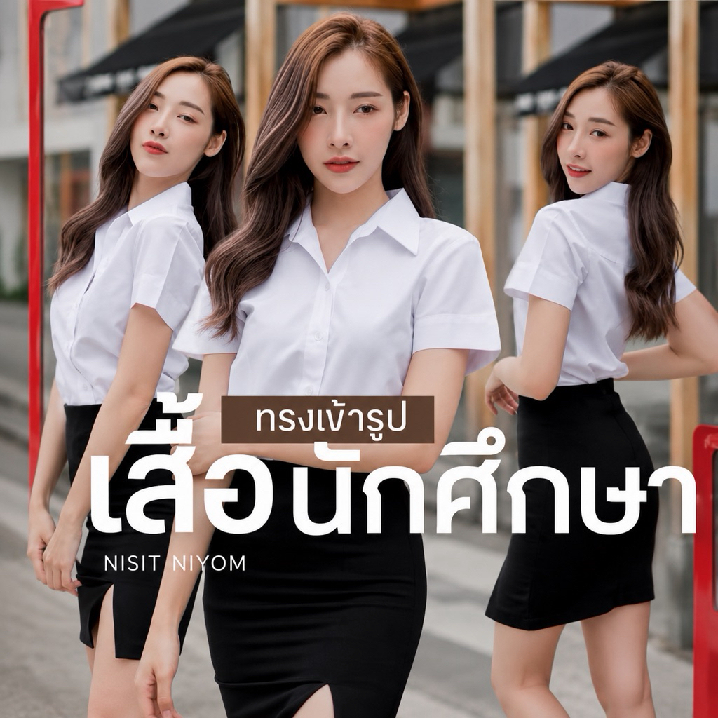 🦄👸เสื้อนักศึกษาหญิงถูกระเบียบ ทรงเข้ารูป (รอบอก 32-56")