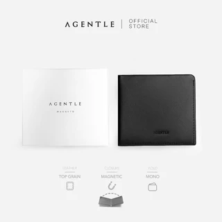 AGENTLE MAGNETO กระเป๋าสตางค์ผู้ชาย [ปิดแม่เหล็กซ่อน] หนังวัวแท้ [Topgrain] ผิวเรียบ สีดำ (4บัตร*)