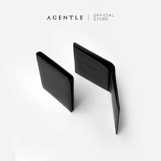 AGENTLE MAGNETO กระเป๋าสตางค์ผู้ชาย [ปิดแม่เหล็กซ่อน] หนังวัวแท้ [Topgrain] ผิวเรียบ สีดำ (4บัตร*)