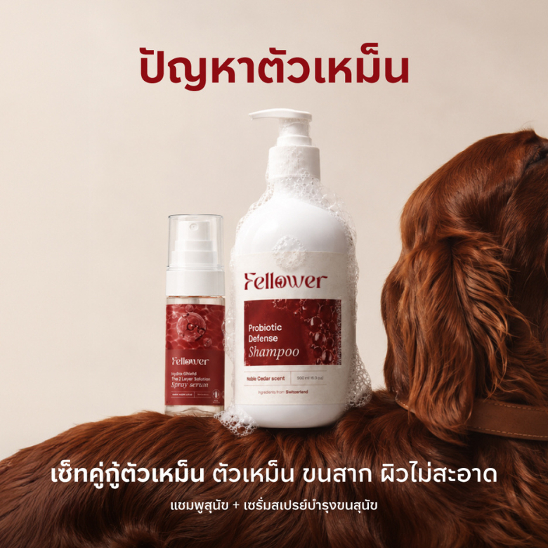 Fellower Body Care Set ชุดคู่กู้ขนสาก แชมพูโพรไบโอติกส์ (ขนาด500ml.) + เซรั่มสเปรย์บำรุงขนนุ่ม เงา กลิ่นหอมนาน (50ml.))