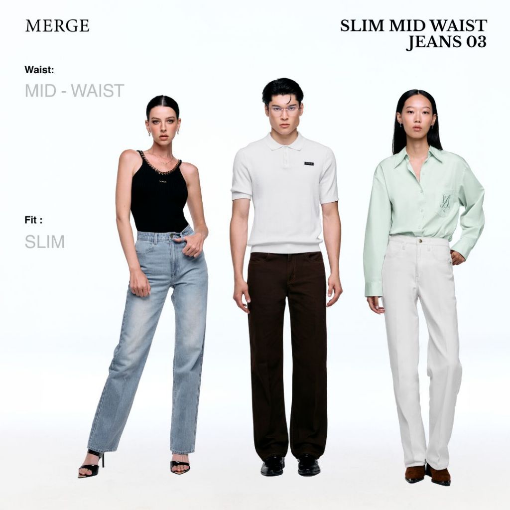 Merge Official - Slim Mid Waist Jeans 03 (พร้อมส่ง)